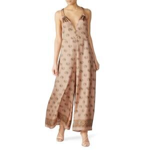 Nanushka Sunshine Jumpsuit Silk Paisley Print Sleeveless Wide Leg Beige Brown M